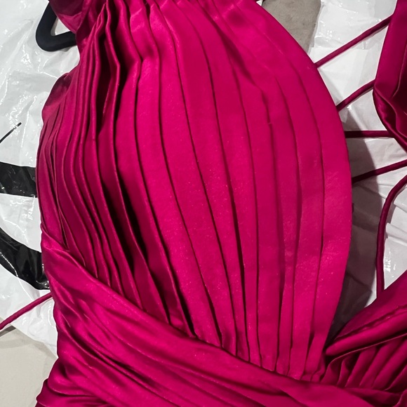 Ieena for Mac Duggal Purple Pleated Ruffled Cap Sleeve Cut Out Lace Up Gown - Picture 9 of 12